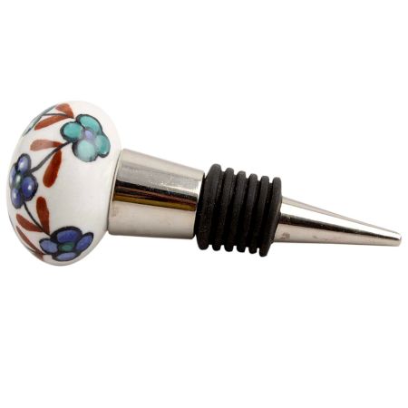 Sea Green Slate Blue Tiny Flower Ceramic Wine Stopper 